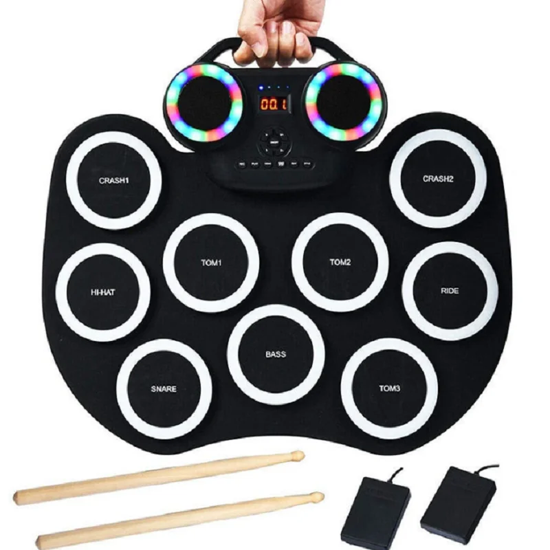 Hand-rolled Electronic Drum with Speaker, Built-in Lithium Electric Instrument, Silicone Proof, Color