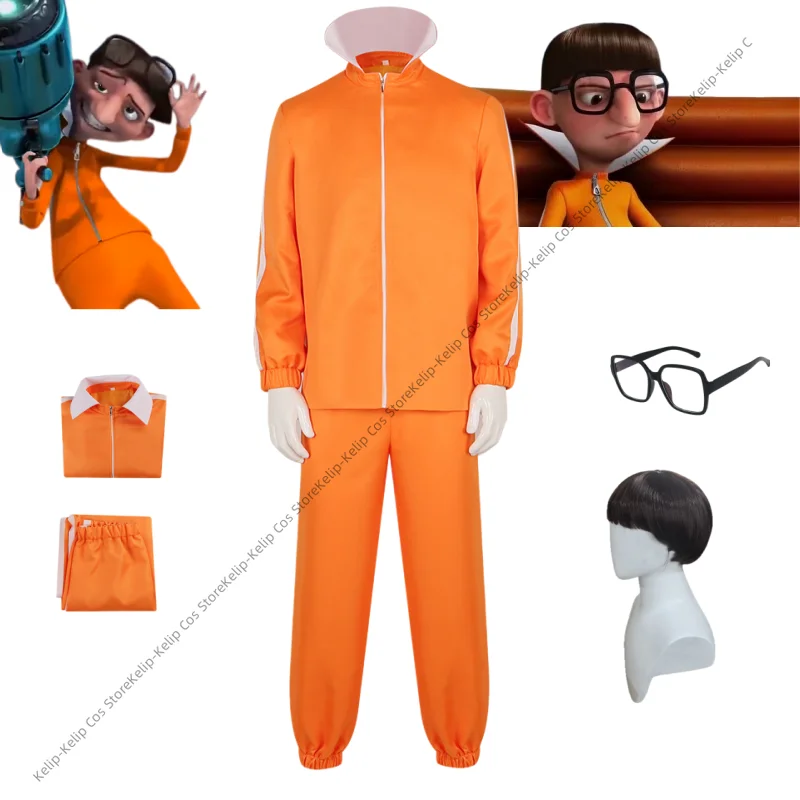 

Vector Cosplay Costume Adult Orange Tracksuit Set Glasses Villain Outfit Wig for Halloween You Just Got Vectored
