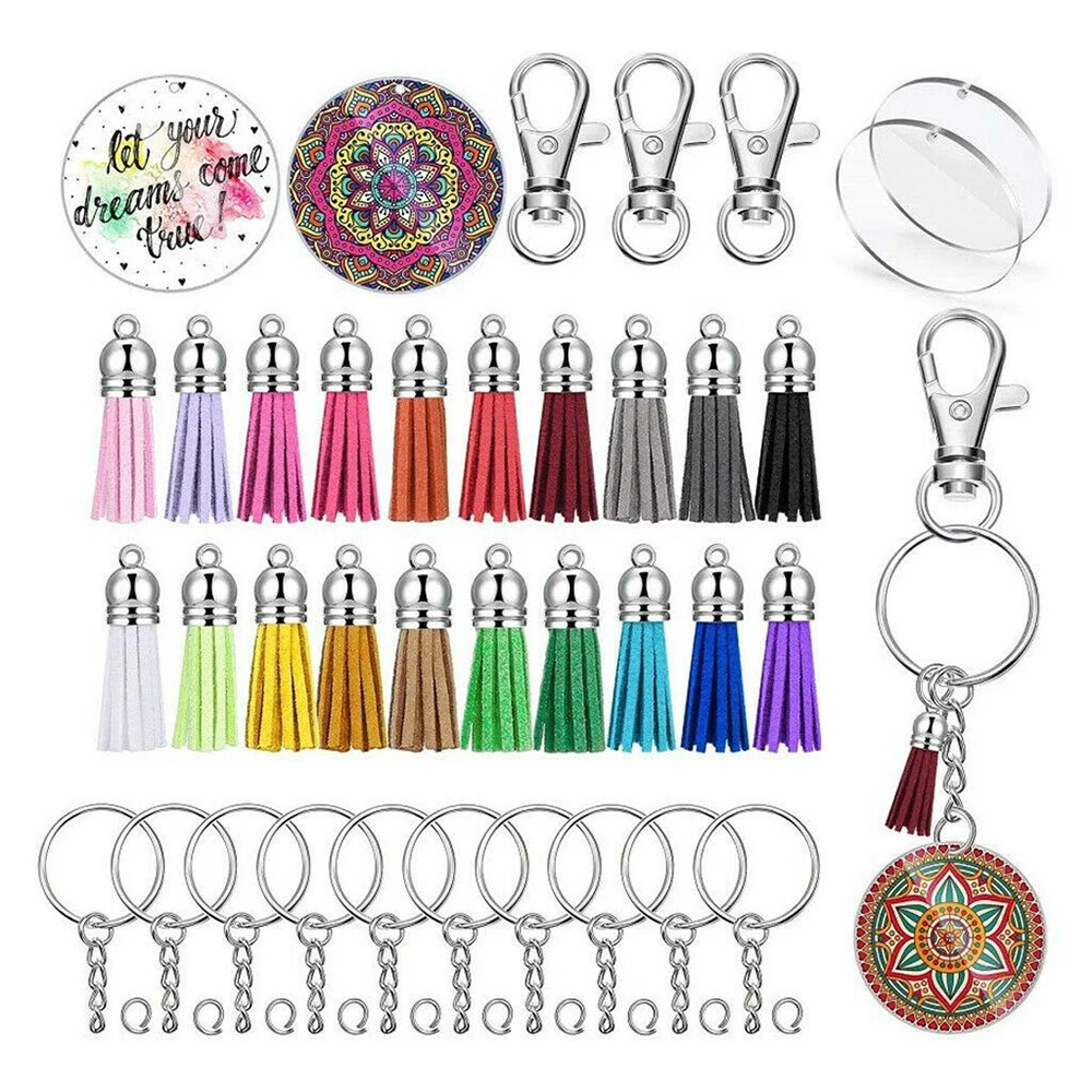 100Pcs Clear Plain Acrylic Keychain Blanks with Keychain Clip for Keychain Making Supplies DIY Keychain Vinyl Crafting