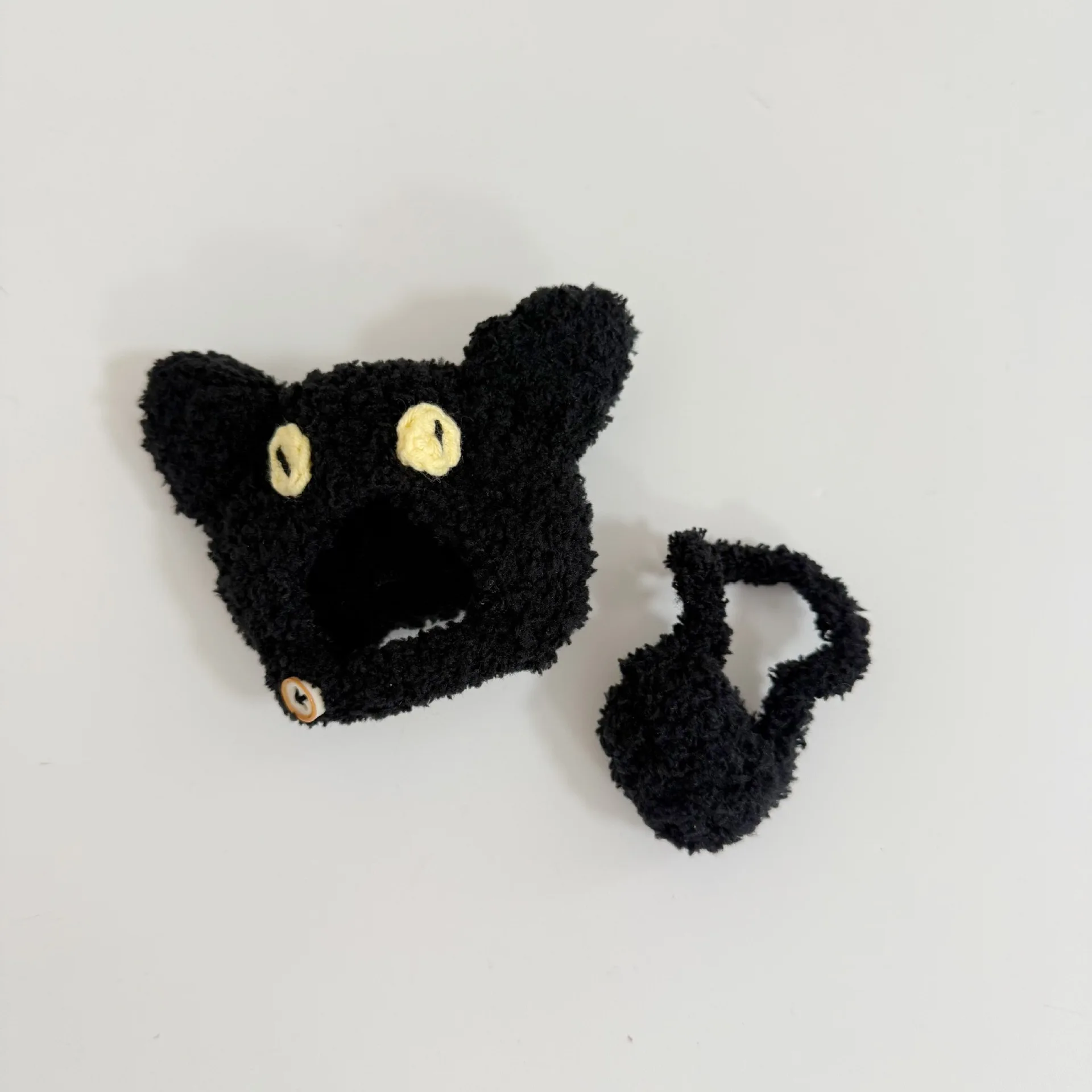 Pakaian Untuk Boneka Labubu 10cm Versi Mini 4.0: Set 2-Potong Buatan Tangan Topi Kucing Hitam Dan Tas