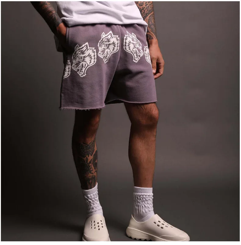 Sports shorts Men's Fitness quarter pants Rough edge summer loose training quarter pants Basketball running casual shorts men