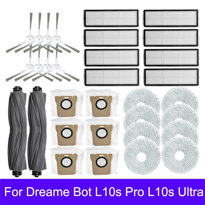 Kompatybilny z częściami zamiennymi do odkurzacza robota Dreame Bot L10s Pro L10s Ultra, szczotką boczną, filtrem, szmatką do mopa, workiem na kurz