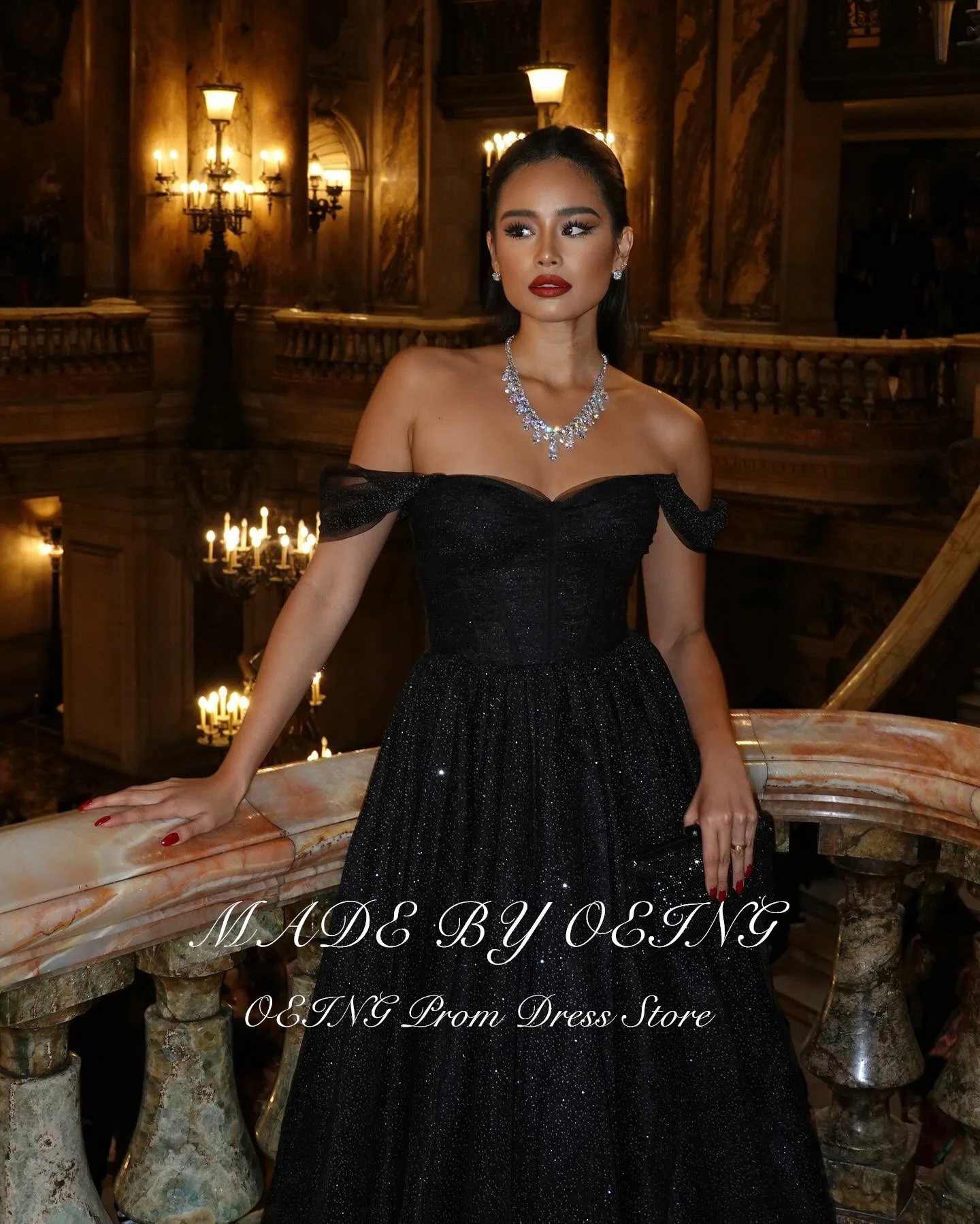 OEING Black Party Dress Elegant Off The Shoulder Suspender Ankle Length Prom Dresses Formal Gowns Vestidos De Fiesta Customized