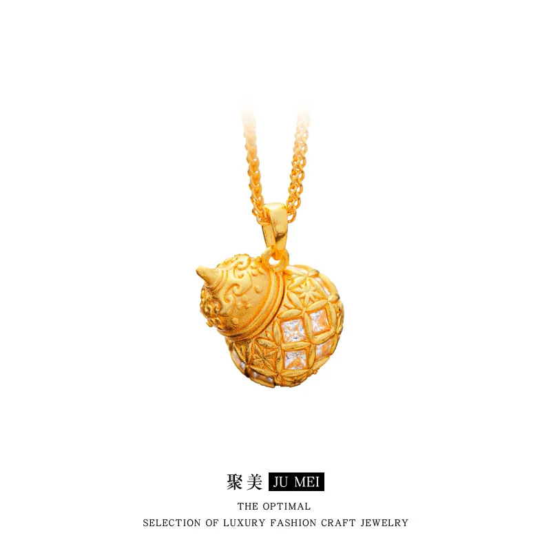 Pointed diamond hoist pendant can open Women's 24K gold, AU999 gourd open cover design + broken diamond inlay edge