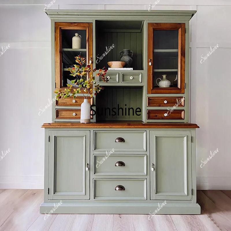 

French retro solid wood dining side, integrated household kitchen against the wall, multi-functional locker