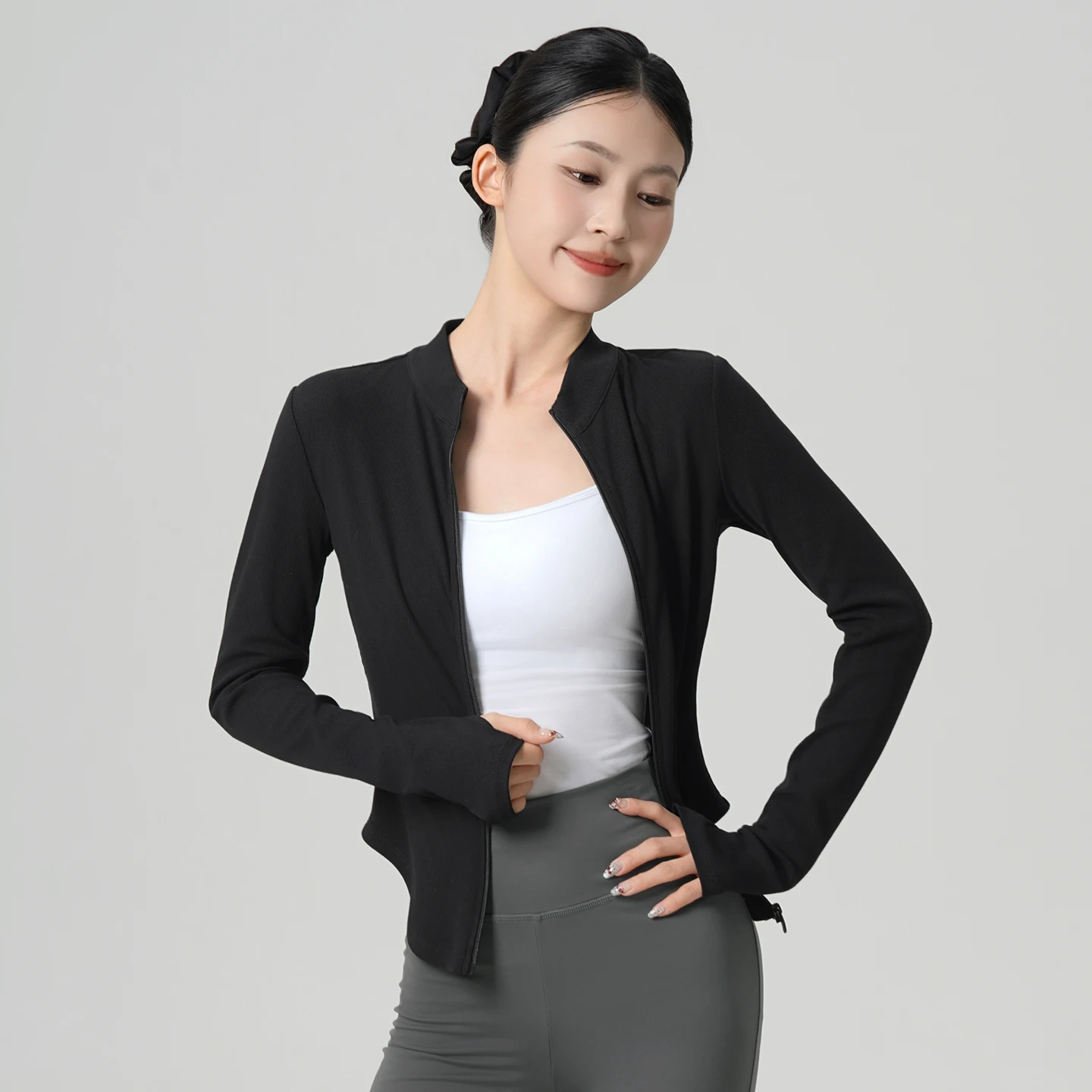 

Woman Dance Tops Long Sleeve Dance Coat with Zipper Training Tops Jacket Close-fitting Sports Shirts Modern Dance Costume