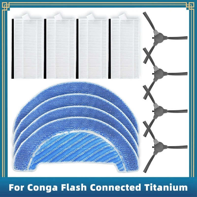 Акция! Запасные аксессуары для Cecotec Conga Flash Connected Titanium, боковая щетка, Hepa фильтр, Швабра, тряпка