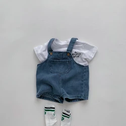 Baby Clothes for Girls Boys T Shirt with Denim Jumpsuit Newborn Clothes Set 2pcs