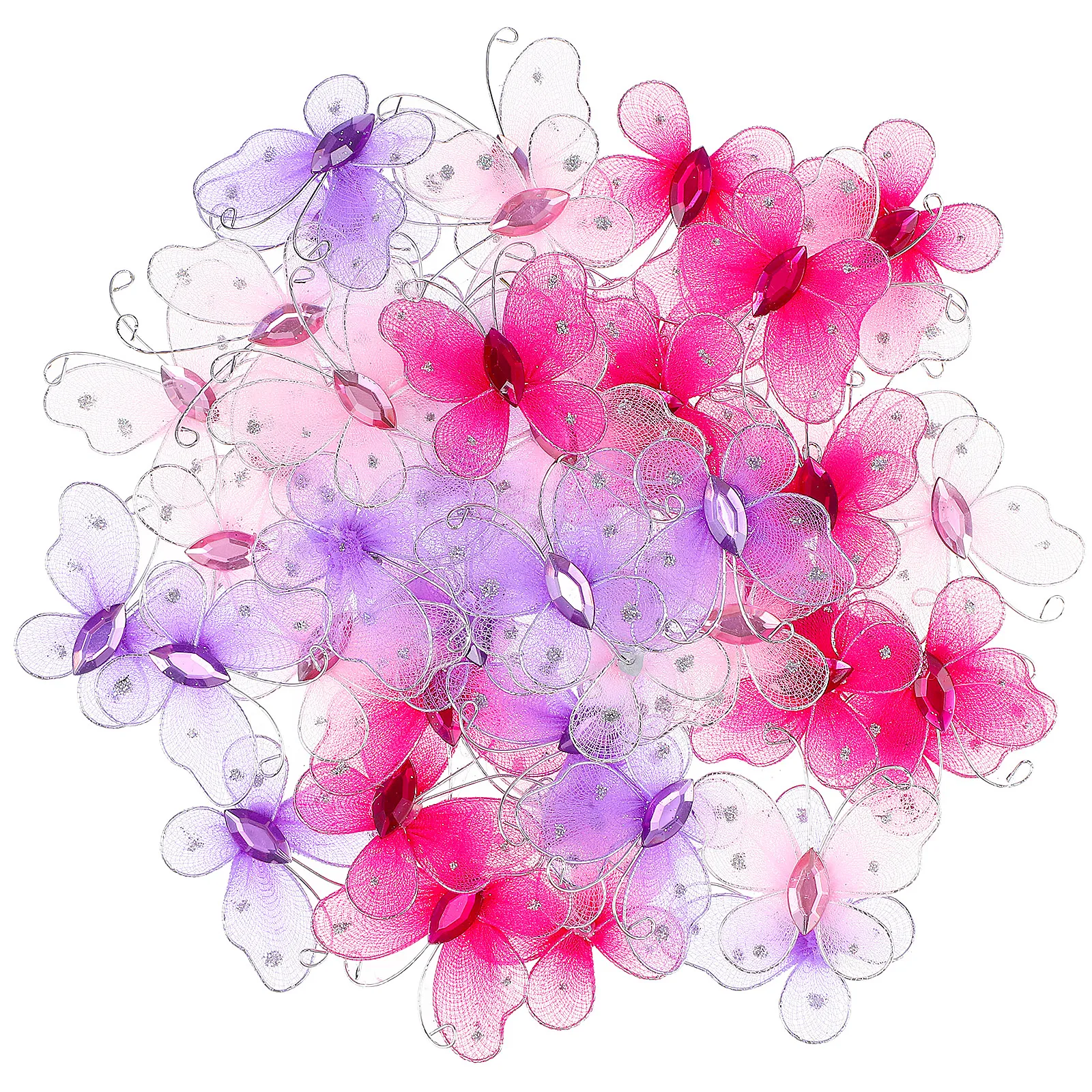 

50 pcs Butterfly Decorations 4CM Silk Screen Mixed Colors Pink Lilac Rose Realistic Bow Accessories Wedding Home Decor