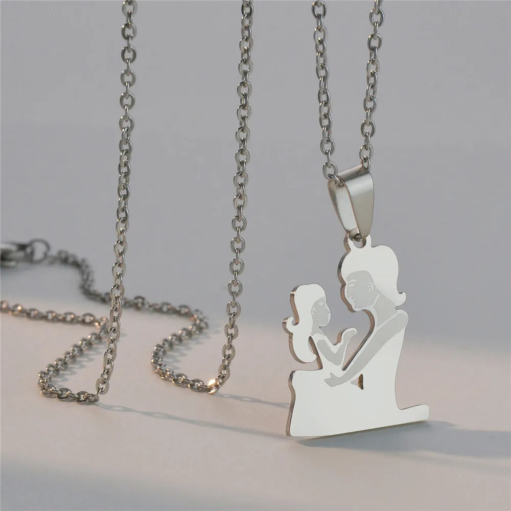 Love Mom Baby Daughter Necklaces Gifts Stainless Steel Pendants Girls Mothers Necklace For Children Kids Family Jewelry