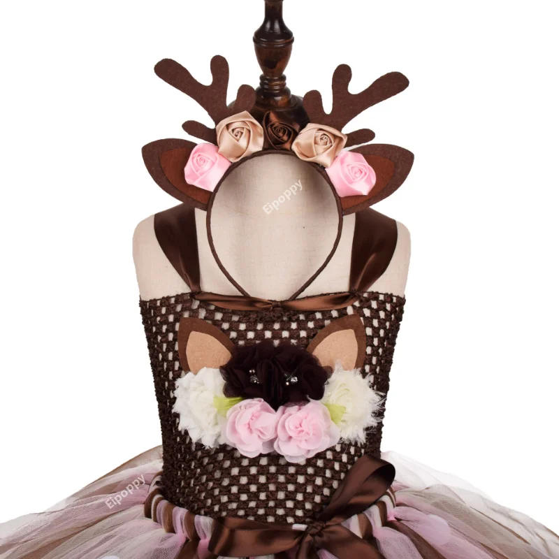 Cartoon Deer Bambi Tutu Dress Christmas Children Mesh Princess Dress costumi Cosplay di Halloween regalo di capodanno per ragazze Cosplay