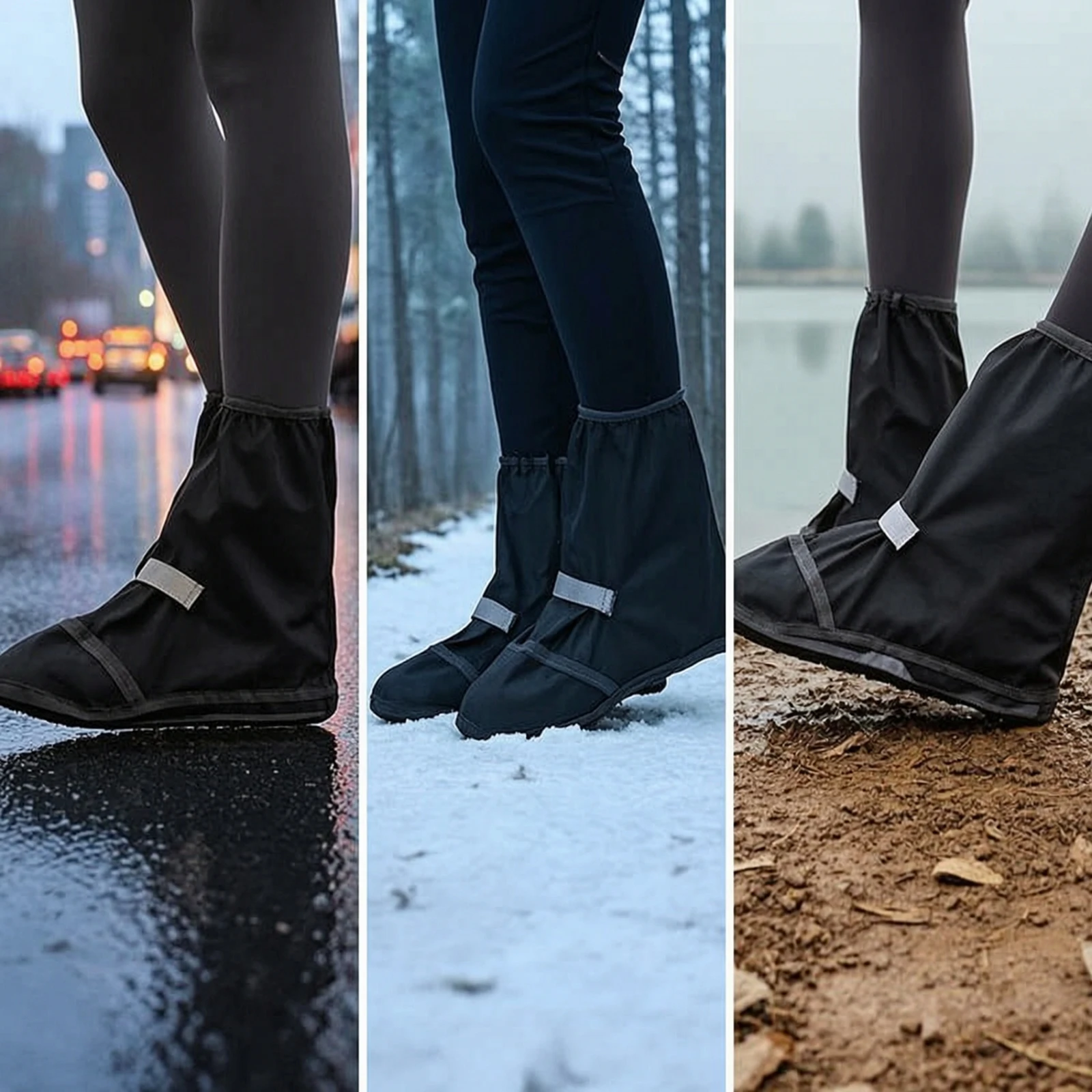 High-Top Shoe Covers with Wear-Resistant Sole Lightweight Rain Shoe Covers with Reflective Strip for Hikers, Rainy Days, Hiking