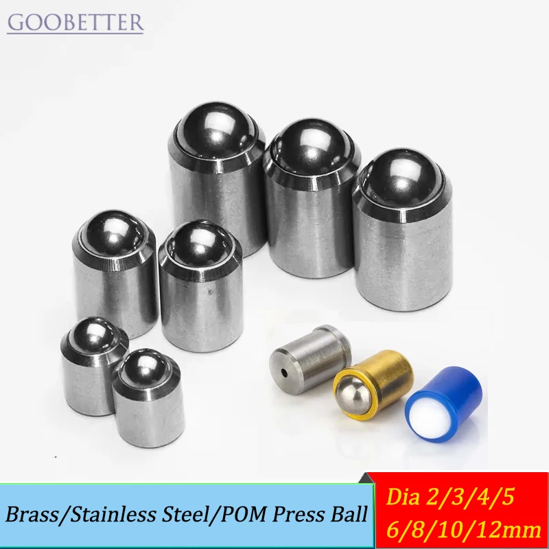 

4pcs Dia 2/3/4/5/6/8/10/12mm Brass/Stainless Steel/POM Press Ball Spring Plungers Straight Type Push Fit Ball Press-Fit Plunger