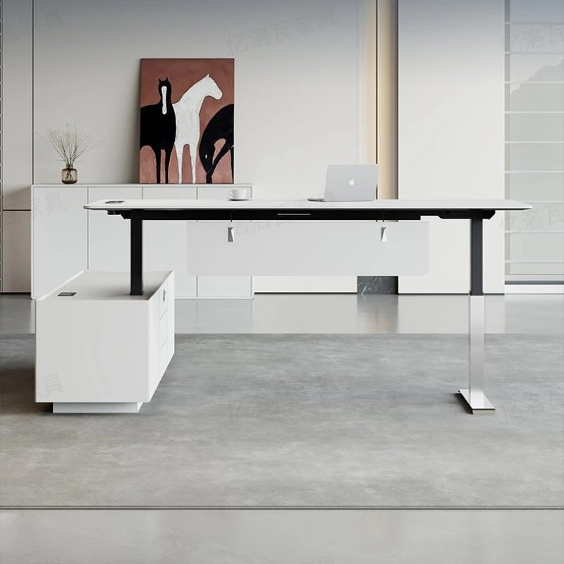 Intelligent electric lift boss's office desk Modern multifunctional elegant design Computer desk bureaux de travail furniture