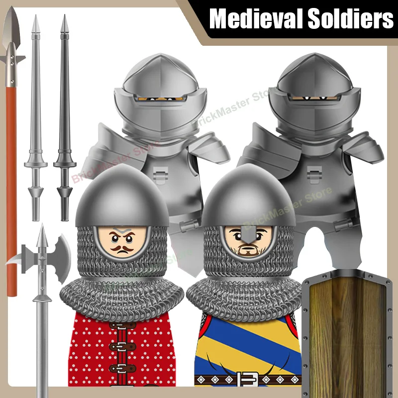 Medieval Castle Knight Militia Building Blocks Military Soldier Infantry Shield Sword Armor Helmet Bow Warrior Bricks Toys Gifts