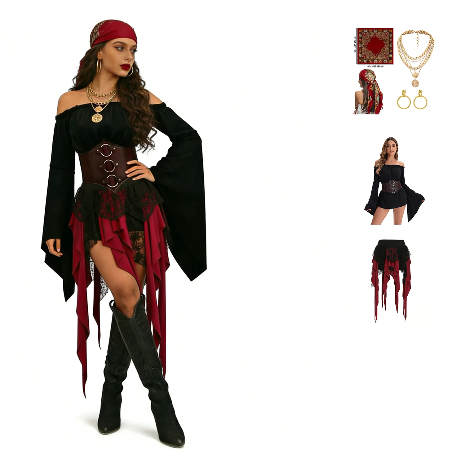 

Adult Ladies Halloween Sexy Female Pirate Costume Cosplay Suit Uniform Fancy Woman Dress Stage Perfermance