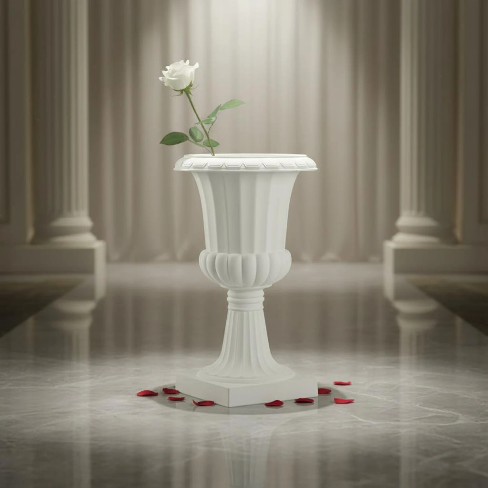 Macetero Grande Redondo con Pedestal, Base Elevada, Boca Ancha, Maceta con Base, Diseño Romano Vintage, Macetero Decorativo, Urna, Florero