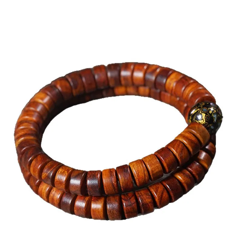 Natural Hainan Huanghuali Tablet Bead DIY Single Loop Bracelet Unisex Collectible Prayer Beads Jewelry