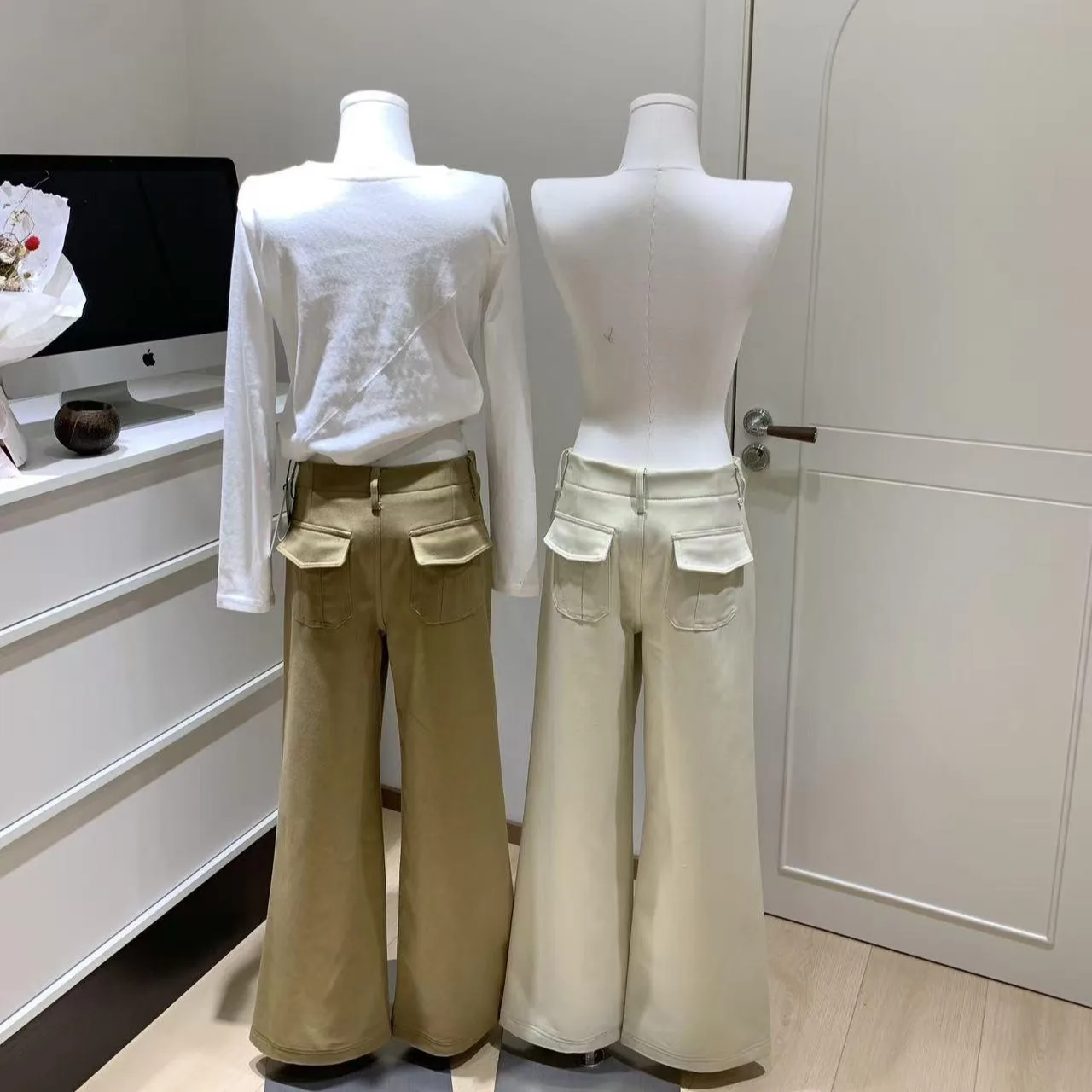 Women's Autumn Winter Fleece Lining Warm Wide Leg Pants Lady Casual Streetwear Loose Micro Flare Full Length Pants