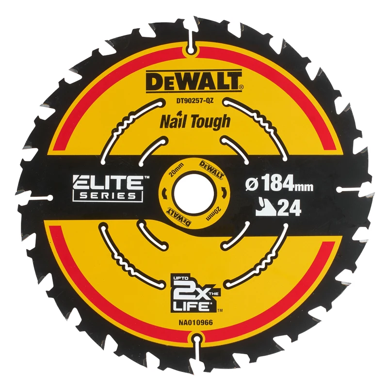 DEWALT DT90257 Экстремальное полотно циркулярной пилы: 2 раза в срок службы, 184 мм X24T, сверхострая резка, конструкция в длительный (аксессуары для электроинструментов)