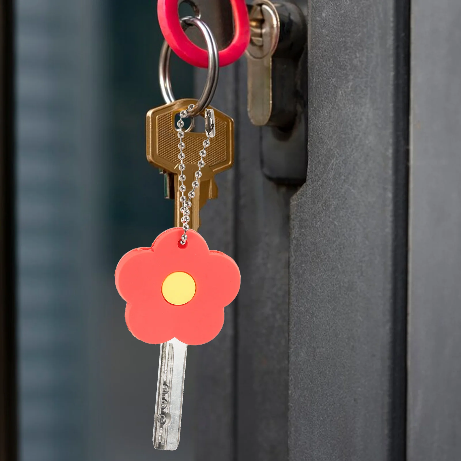 

4pcs Key Covers Flower Shaped PVC Protective Colored Markers for Door House Keys Organizing Differentiating Soft Robust