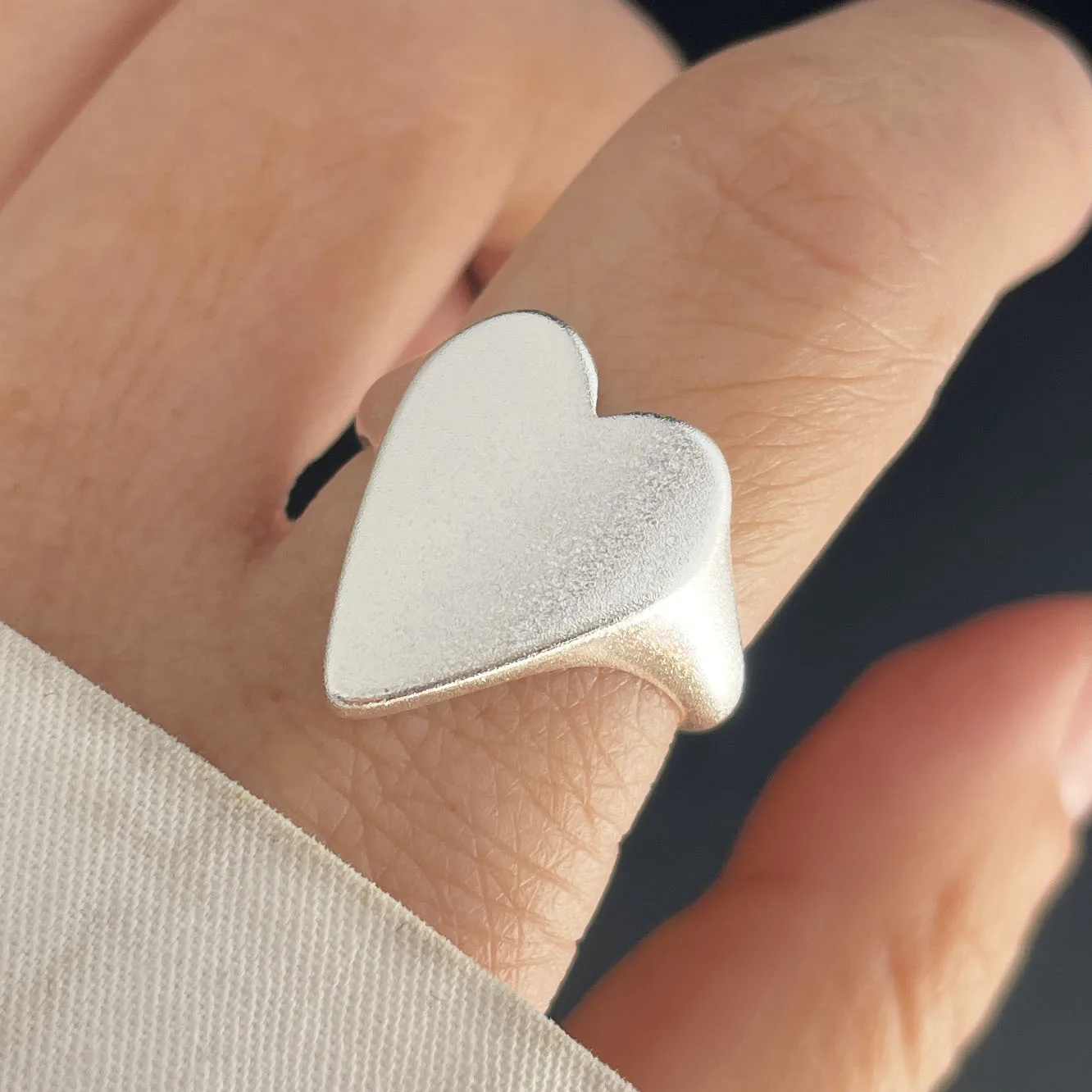 Women's 925 Sterling Gold Heart Interlines Ring, Handmade