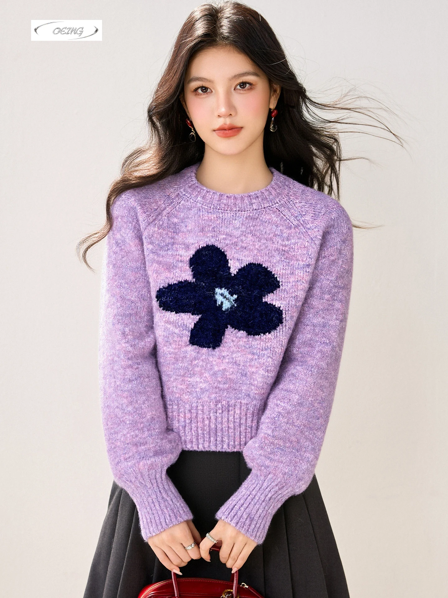 

Korean Floral Jacquard Round Neck Sweater for Women Autumn Winter Elegant Basic Warm Short Knitted Pullover Tops Knitwear 9681
