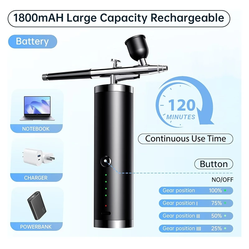 Juego de aerógrafo portátil con compresor, juego de aerógrafo de mano, Ideal para tareas complexas, como tatuajes/manicura