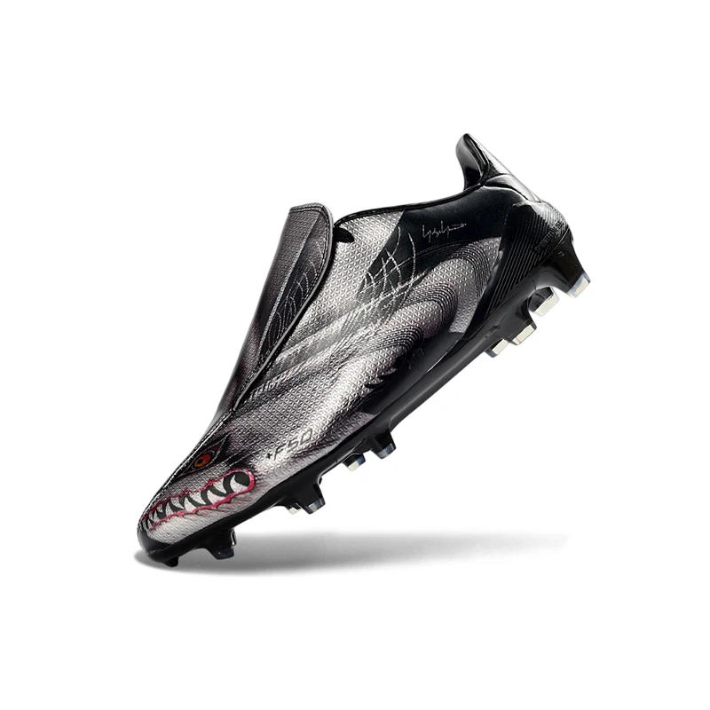 Black Premium Quality Mens Soccer Shoes Non-Slip Turf Soccer Cleats Youth FG Training Football Boots Chuteira Campo