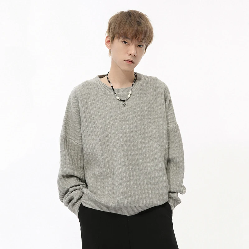 IEFB Korean Style Men's Sweaters Round Collar Solid Color Knitting Casual Tops Loose Pullover Male Clothing New Simple 9C7959