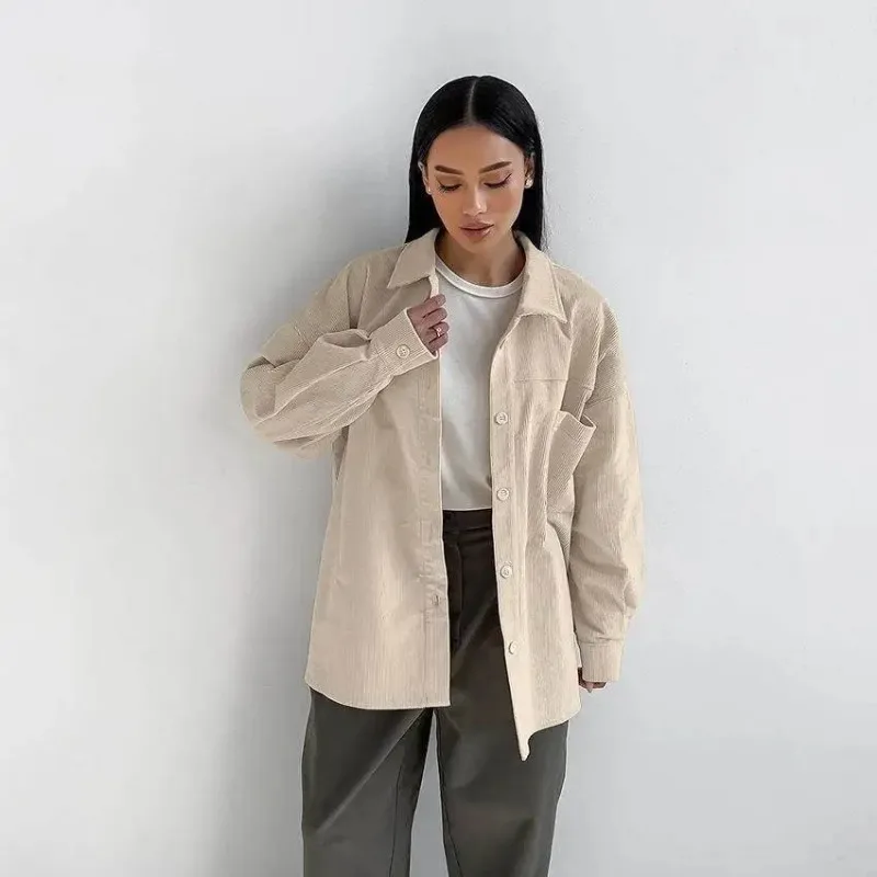 

Осенне-зимняя классическая свободная и минималистичная рубашка с длинными рукавами в стиле ретро с лацканами, новинка 2023 года, универсальная повседневная рубашка для женщин