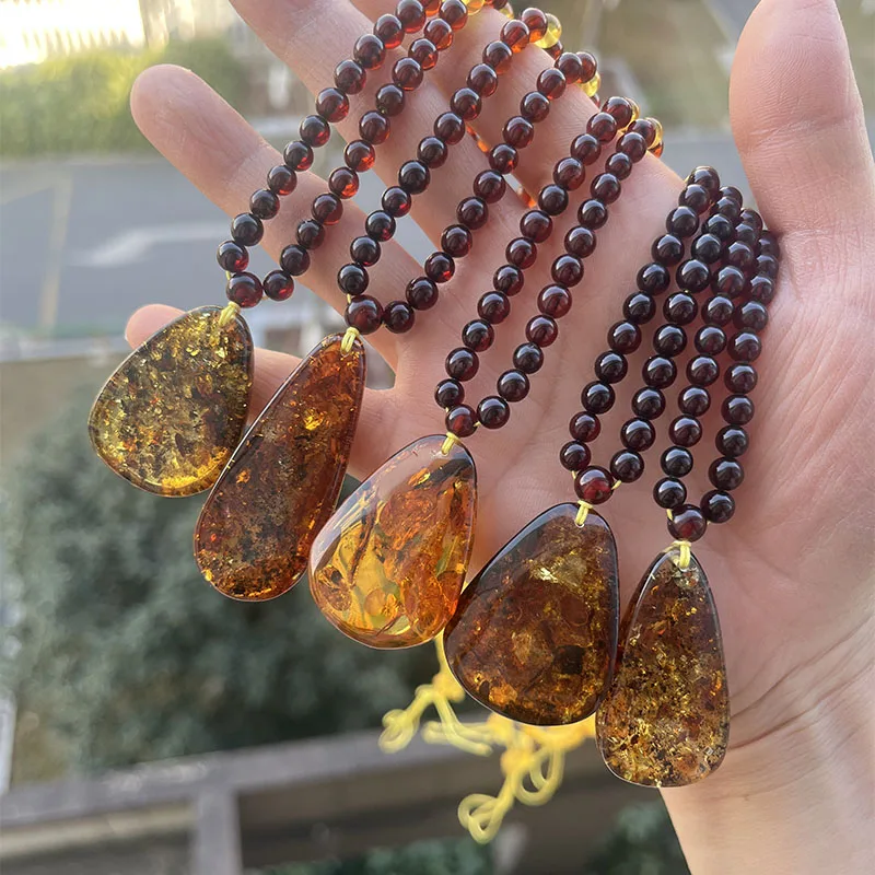 5mm Real Amber Pendant Necklace Unisex High Quality Gift 2025 New Genuine 108 Beads Bracelet 100% Original Floral Amber Jewelry