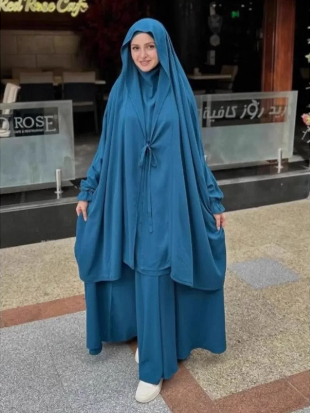 Eid Muslim Long Khimar Top Skirt 2 Piece Set Women Abaya Full Cover Ramadan Kaftan Djellaba Musulman Ensembles Prayer Garment