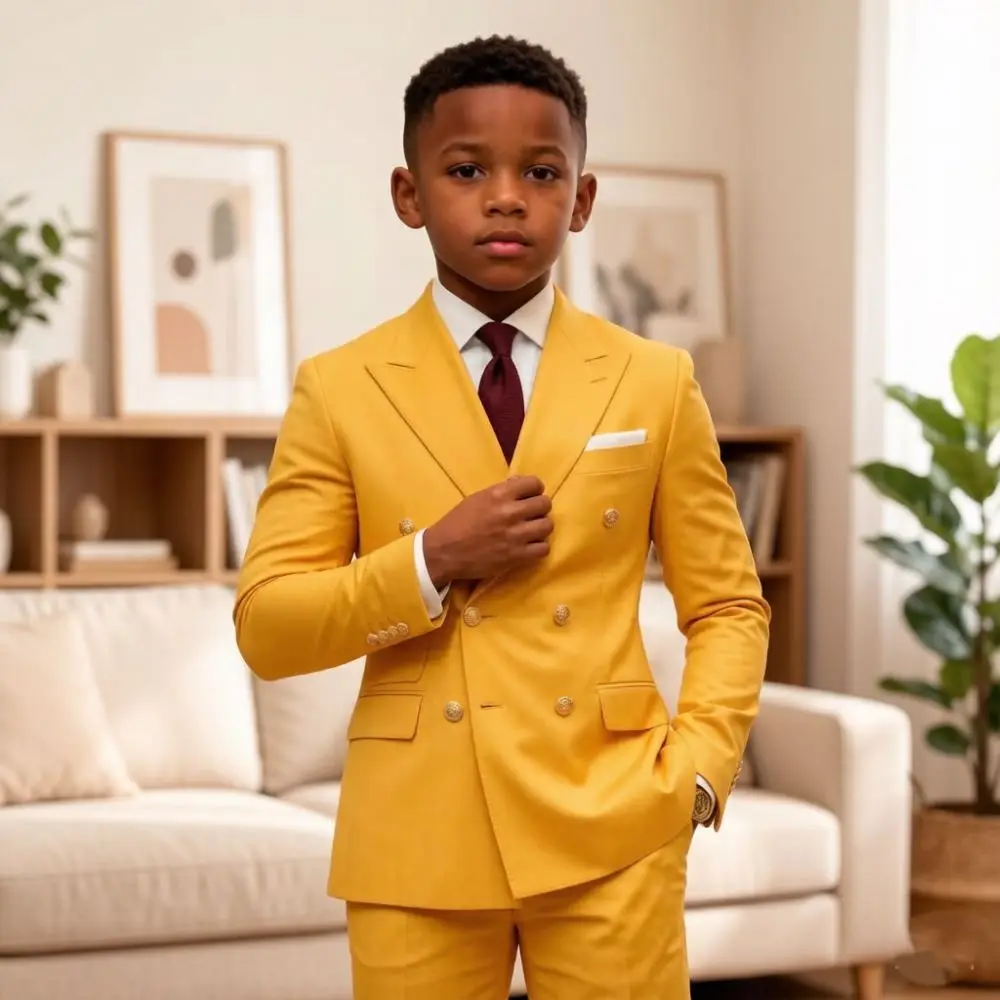 2 Pieces Prom Wedding Tuxedo for Child Mix Match Boy Suits Double Breasted Slim Peak Lapel Page Kids Luxury Reception Banquet