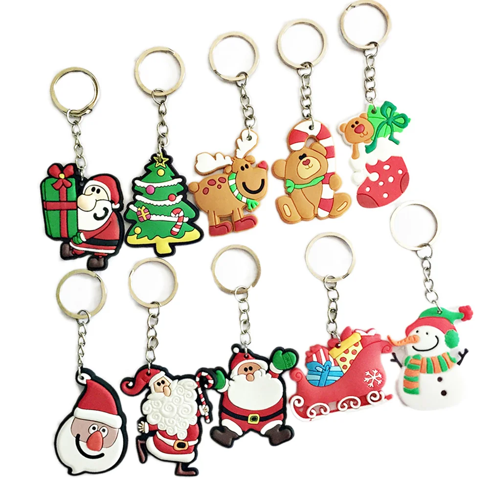 10 Pcs Pendant Keychain Christmas Keyring Xmas Tree Decorations Refrigerator Creative