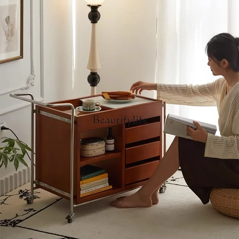 

FG52**Movable sofa side few small apartment retro cart coffee table cherry wood