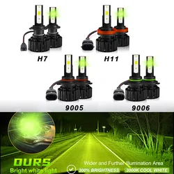 Bombillas LED antiniebla para faro delantero de coche, luz diurna DRL para automóvil, 2 piezas, 72W, color verde limón, H7, H8, H9, H11, 9006, HB4, 9005, HB3