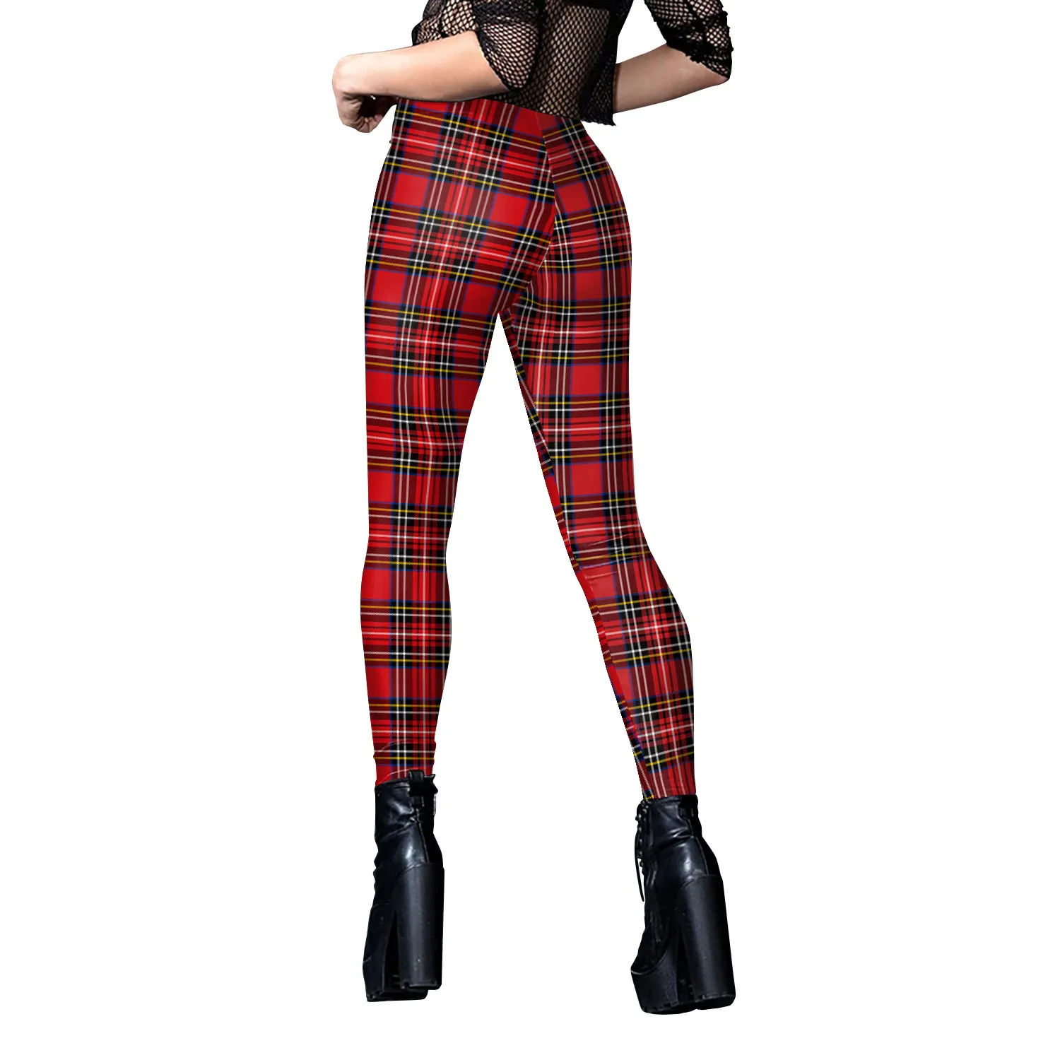 [Sei il mio segreto] 12% Spandex festa di capodanno rosso Tartan 3D Leggings da allenamento stampati digitali per pantaloni elasticizzati da donna