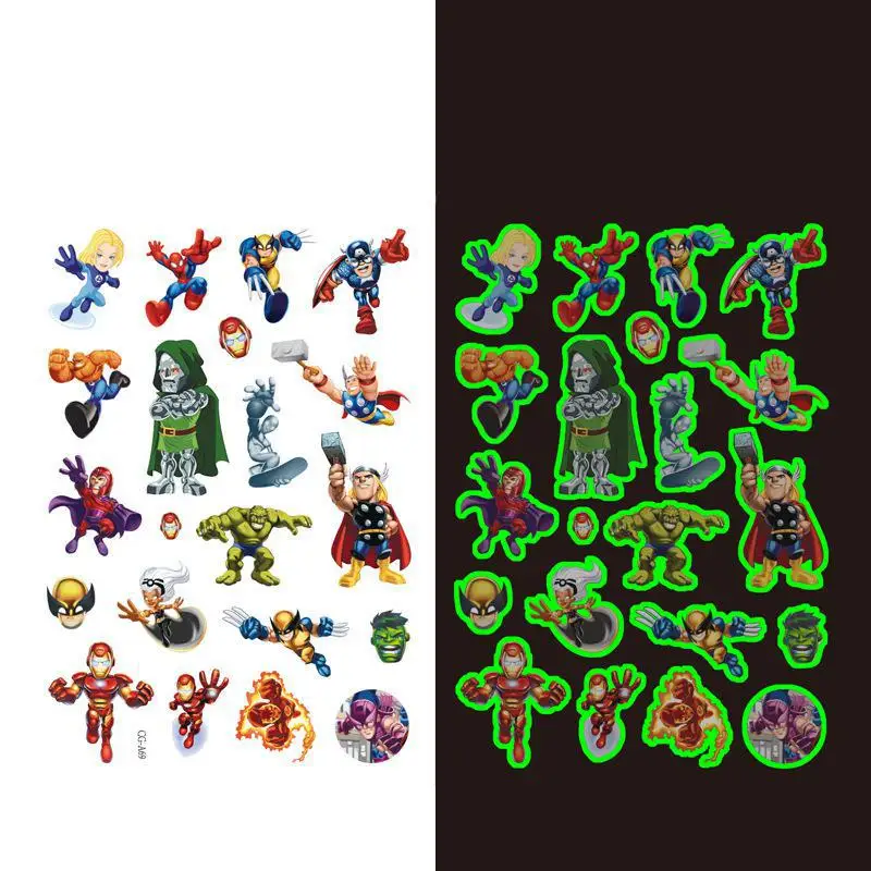 The Avengers Luminous Cute Tattoos Super Hero Cartoon Stickers Arm Face Glowing Body Art Children Temporary Tattoo Kids Gift