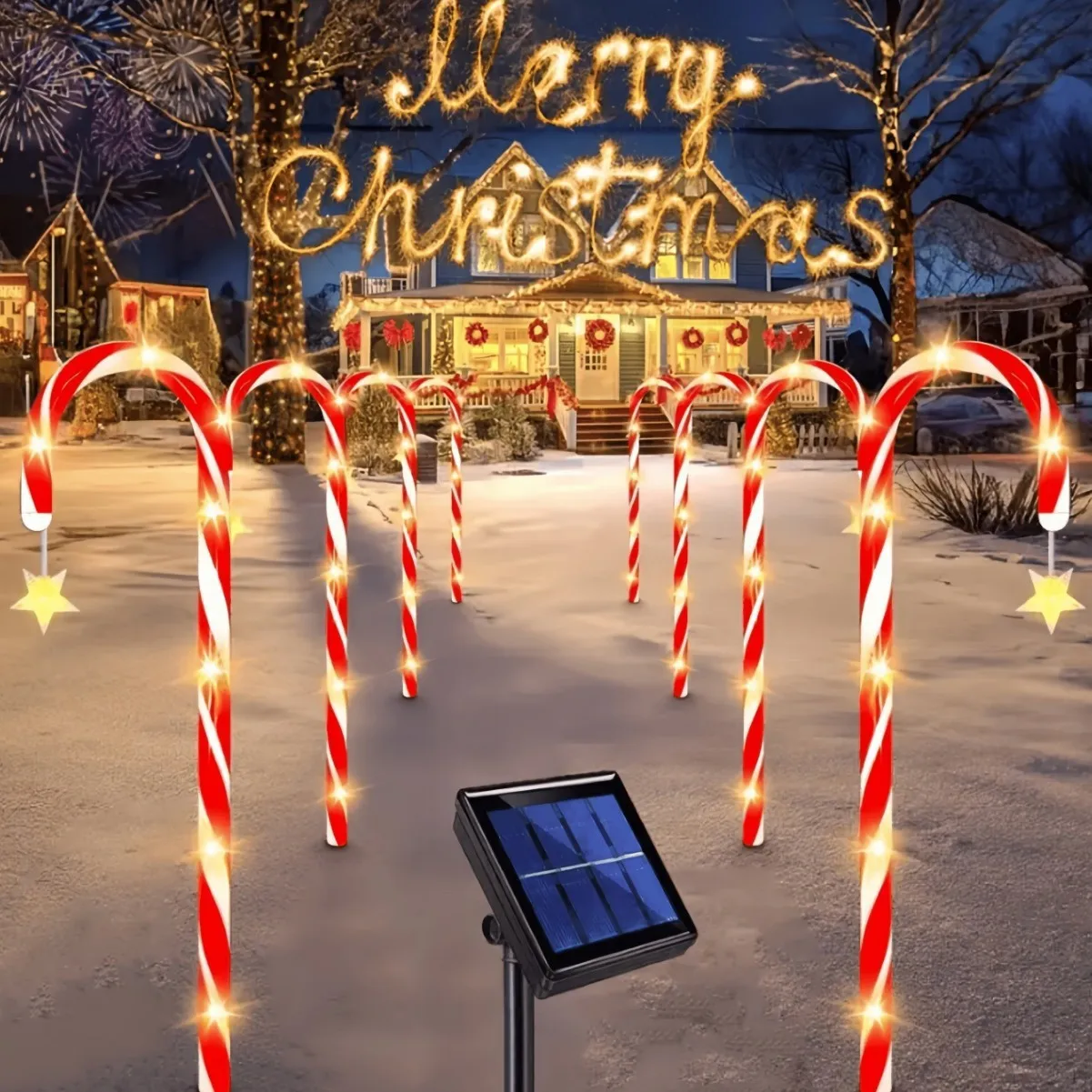 5PCS/8PCS Solar Red & White Candy Cane Pathway Lights, LED Christmas Stake Lights with Star Decor, Waterproof Garden Lights