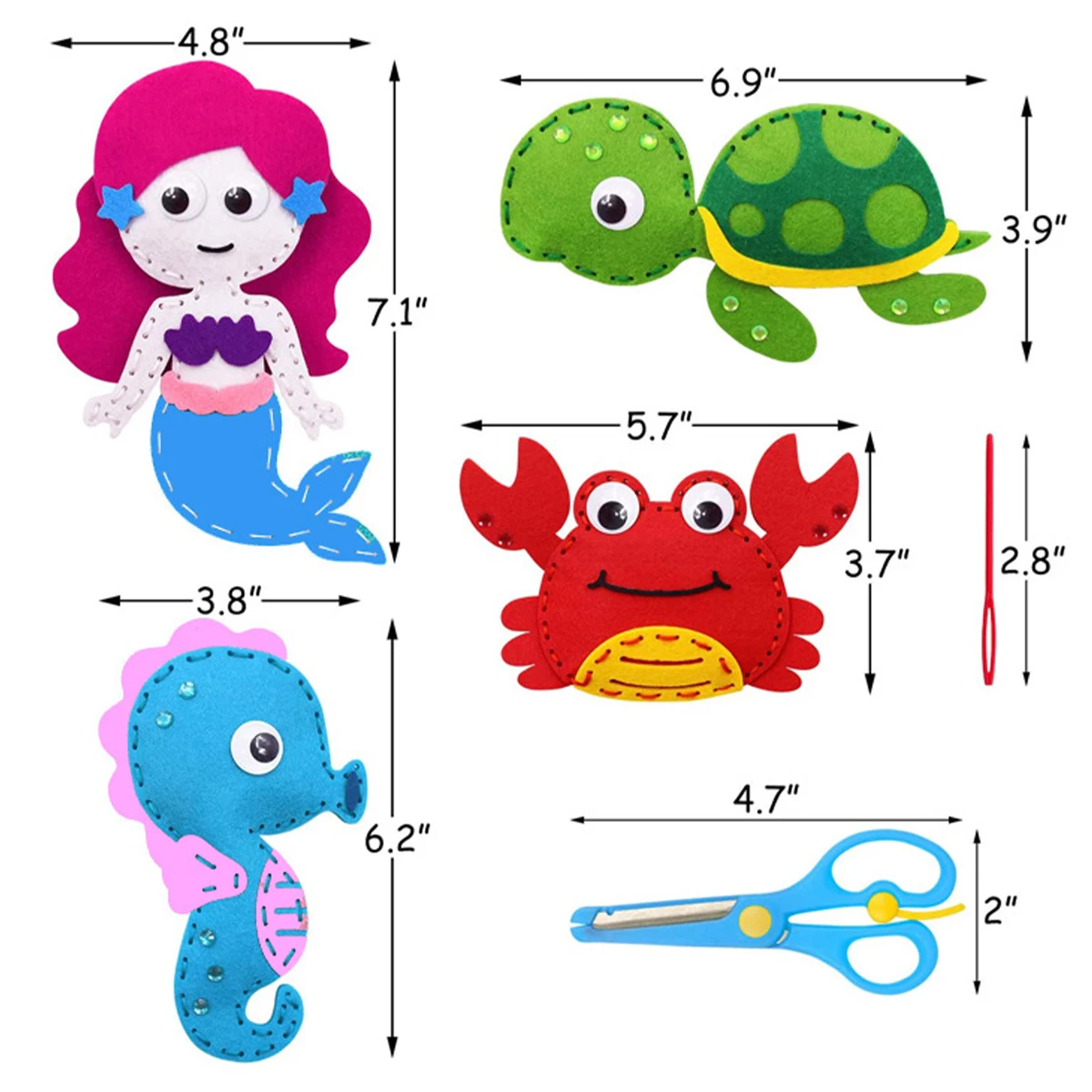Animals Sewing Kit Woodland/Polar Animals Craft Kit Ocean Animals Mermaid DIY Felt Craft Kit Sewing Felt Toy for Kids Aged 3-12