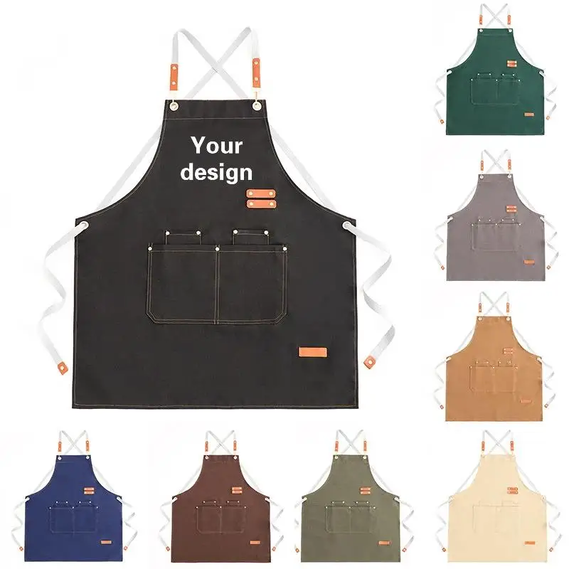 Men's Women's Chef Apron Printed Logo Personalized Customization Kitchen Restaurant Catering Service Barbecue Cake Shop Apron