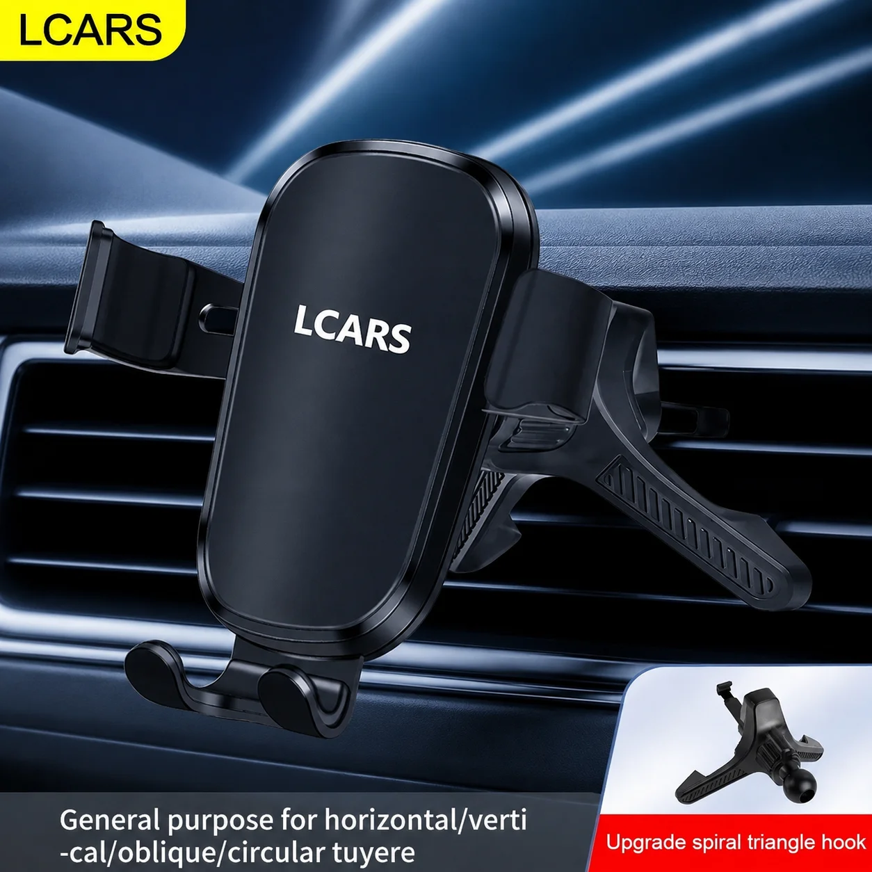 Lcars Car Air Vent Gravity Phone Holder with Spiral Triangle Lock Hook, Stable and Non-Shaking, Compatible with Horizontal and Vertical Circular Air Vents, Car Navigation Phone Support Stand