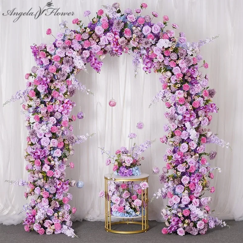 Lila Rose Orchidee Delphinium Blume Reihe Hochzeit Hintergrund Bogen Dekor Blumen arrangement Tisch Herzstück Ball