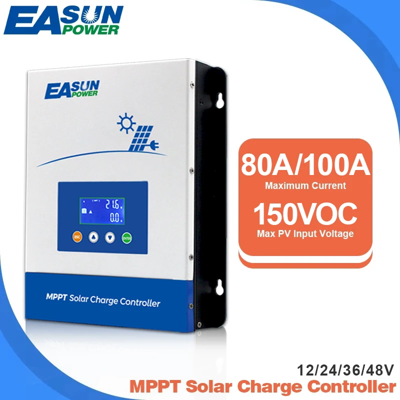 EASUN Solar Charge Controller 80A/100A MPPT 12V/24V/36V/48V Battery Charger Max 150VDC LCD display Solar Regulator BTS Function