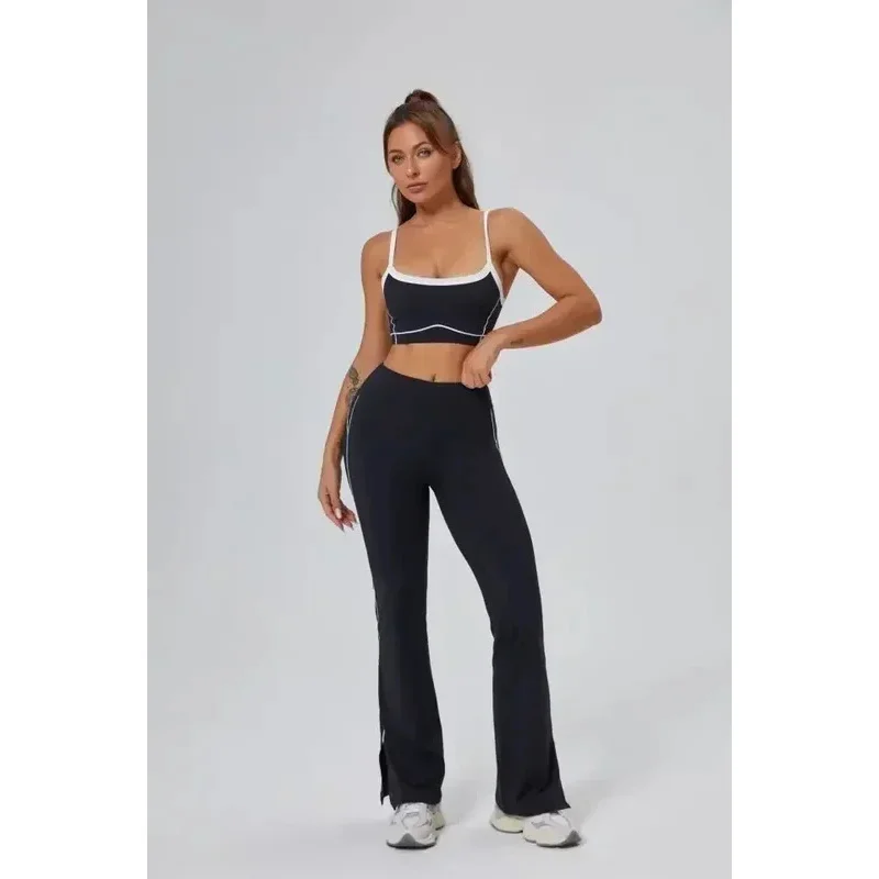 Seamless Yoga Sets Sports Fitness High Waist Hip-lifting Flared Pants Backless Bra Suits Workout Gym Leggings Sets for Women