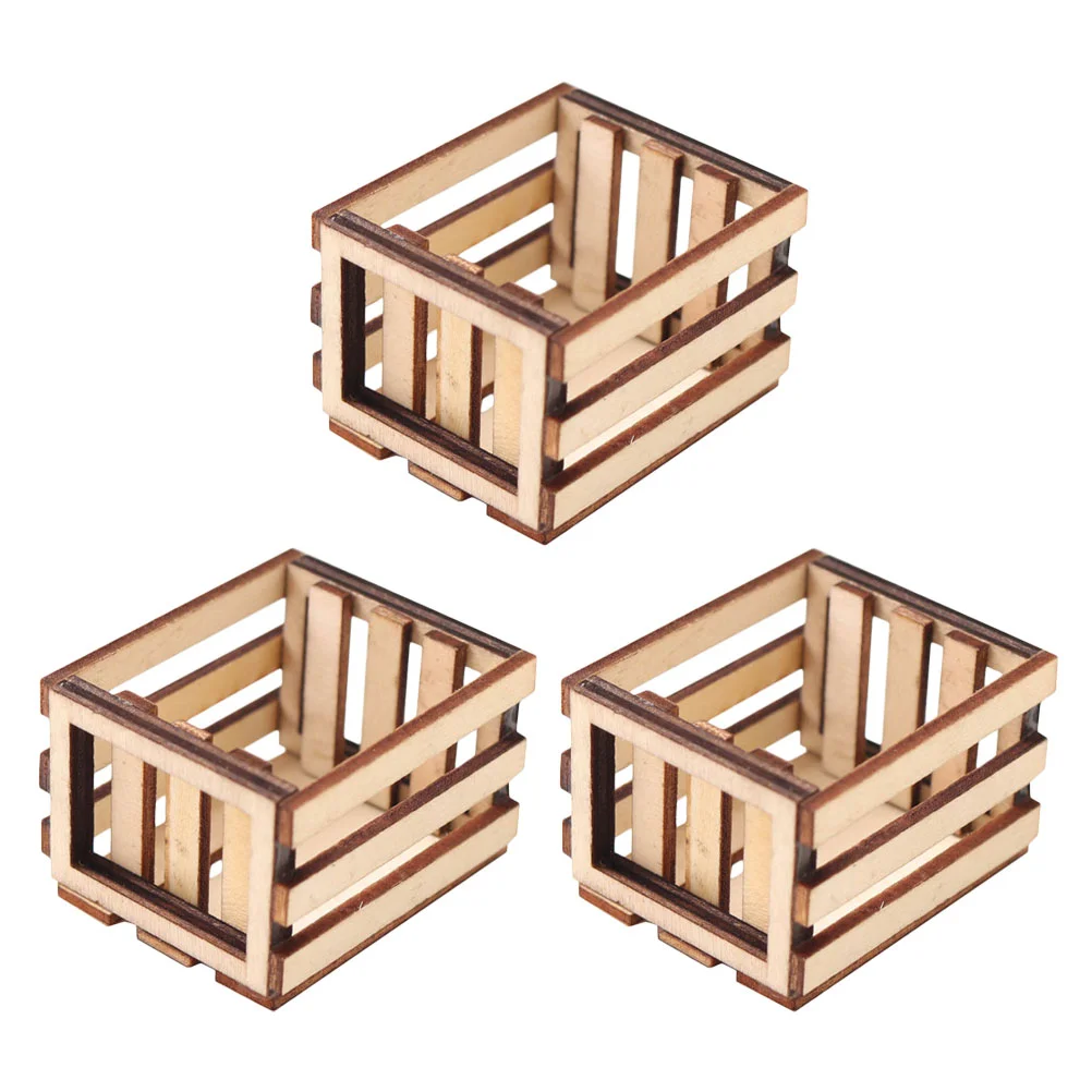 

3 Pcs Miniature Wooden Frame Storage Basket Crafts Model Adornment Furniture Decor House Scene Multi Function Realistic