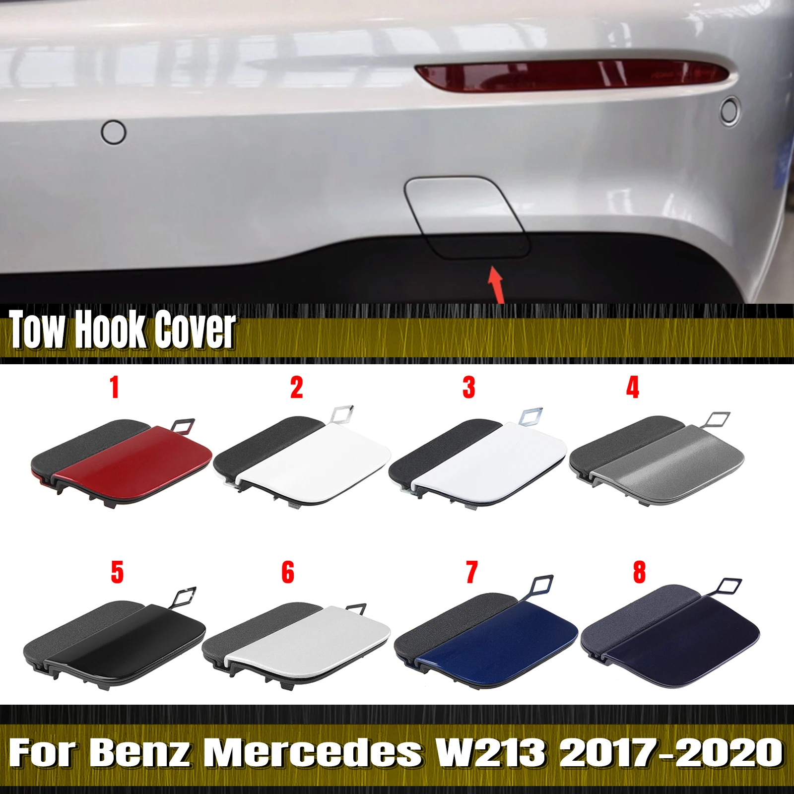 

Rear Bumper Tow Hook Eye Cover For Mercedes-Benz W213 E-Class E350 E400 E450 2017-2020 Sedan/Wagon Sport Trailer Access Hole Cap