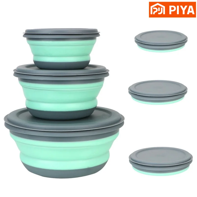 

3 PCS/Set Camping Bowl Foldable Silicone Collapsible Bowl Lunch Box Salad Bowl Lid Expandable Food Storage Container Bento Box