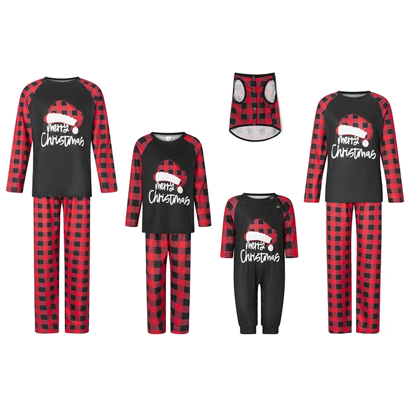 Conjunto de pijamas combinando para a família de Natal com estampa de alces, tops de manga comprida e calças xadrez, roupa de dormir para pais e filhos